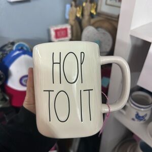 Rae Dunn White Ceramic 'HOP TO IT' Mug with Black Lettering